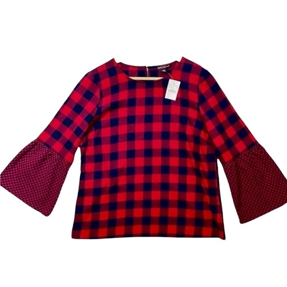 NWT J.Crew Mercantile Buffalo Plaid Bell Sleeve Top - Picture 2 of 5